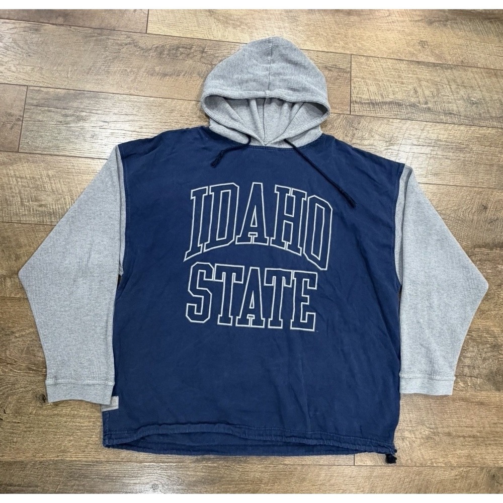 Vintage 80s 90s Idaho State Thermal Blend Hoodie Navy Blue XL College